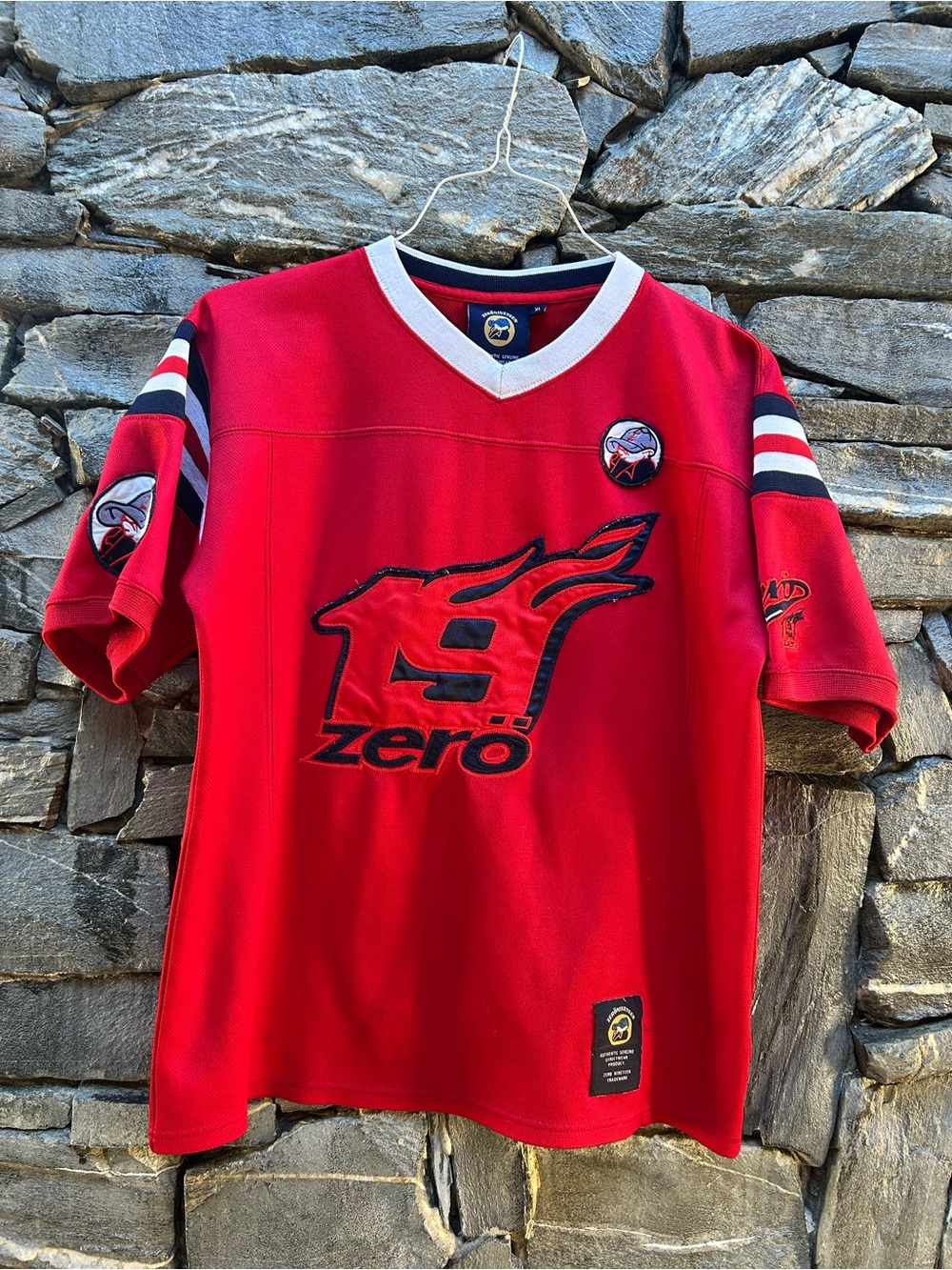 Red 'Zero' Graphic Kids Sports Jersey with Flame Number